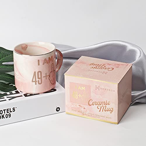 50th Birthday Gifts for Women - Funny Turning 50 Year Old Birthday Gift Ideas for Wife, Mom, Daughter, Sister, Aunt, Best Friends, BFF, Coworkers - Fabulous Pink Marble Mug, Ceramic 11.5oz Coffee Cup