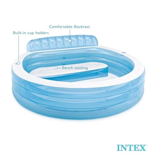INTEX Swim Center Inflatable Family Lounge Pool: Built-In Bench – Cup Holder – 156 Gallon Capacity – 90" x 86" x 31" – Blue