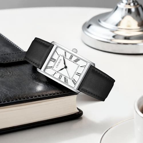 CNYXCN Business Watches for Men,Minimalist Simple Wrist Watch Analog Quartz-Rectangle Roman Numerals Dial,Comfortable Leather Strap,Waterproof