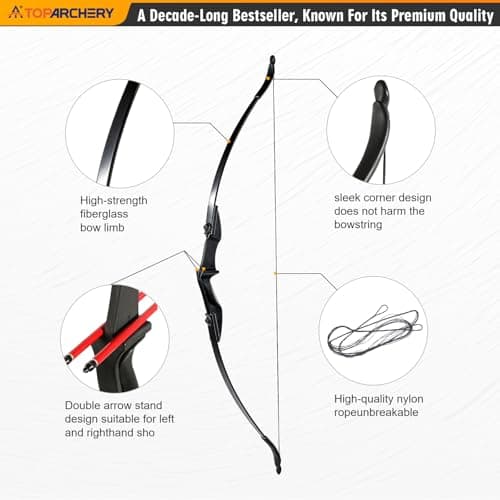 TOPARCHERY Archery 57" Takedown Youth Recurve Bow Hunting Black Long Bow for Beginner Teenagers Right Left Hand Black - Draw Weight 20lbs 30lbs 40lbs