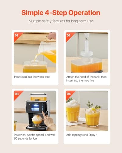 VEVOR Snowflake Ice Machine, 44LBS/24H Snowflake Ice Maker, Ice Shaver Machine with Stainless Steel Blade, Electric Snow Cone Maker with 0.2 Gal Tank, 60S Fast Pre-Cooling, for Home & Small Gatherings
