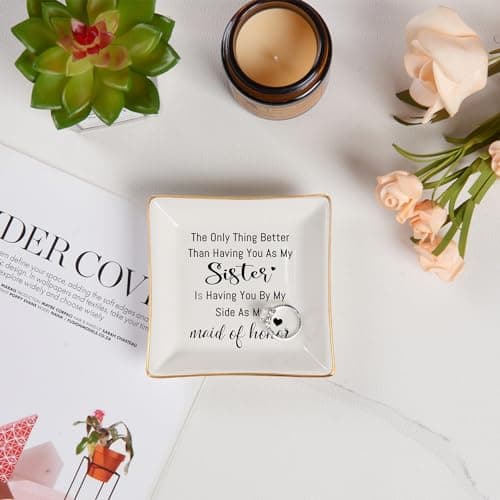 Bridesmaid Gifts Maid of Honor Proposal Gift Jewelry Dish Trinket Ring Tray - The Only Thing Better ... As My Maid of Honor, Wedding Day Party Gifts for Matron of Honor from Bride