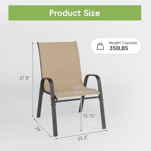 Patio Chairs Set of 4, Outdoor Dining Chairs Stackable for All Weather, Breathable Metal Modern Outside Furniture Chair for Pool Side, Garden, Backyard Deck, Brown