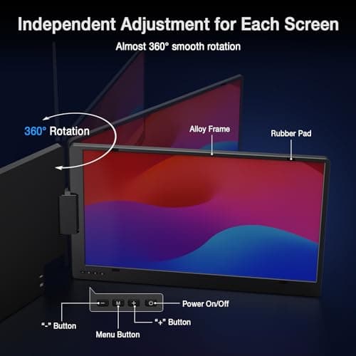 KYY 15.6" Laptop Screen Extender, 1080P FHD IPS Portable Monitor, One Cable USB-C Triple Monitor, Dual Travel Screen for 12"-17'' Laptops, 360° Rotation & Kickstand，X90D (Driver Need)