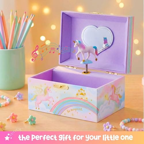 Music Boxes for Little Girls, Toddler Jewelry Box for 4 Year Old Kids, Toys for Toddlers, Birthday Gifts for Kids 5-9 Years Giggle & Honey® Musical Unicorn Jewelry Box for Girls B0CHKLZ7PJ