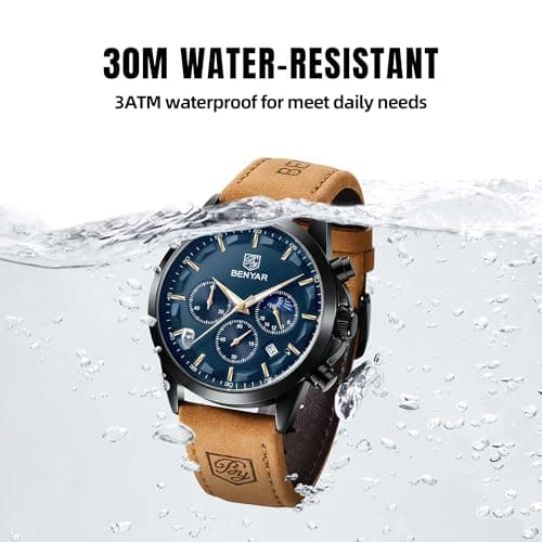 BY BENYAR BY BENYAR Mens Watches Analog Quartz Chronograph Waterproof Wrist Watches for Men Fashion Business Work Casual Sport Designer Dress Watch with Calendar Elegant Gifts for Men