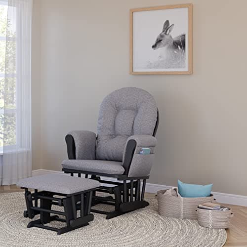 Storkcraft Premium Hoop Glider & Ottoman (Gray/Gray Swirl) — GREENGUARD Gold Certified Nursery Glider, Solid Wood Craftsmanship, Smooth-Gliding Nursery Chair and Ottoman, Award-Winning