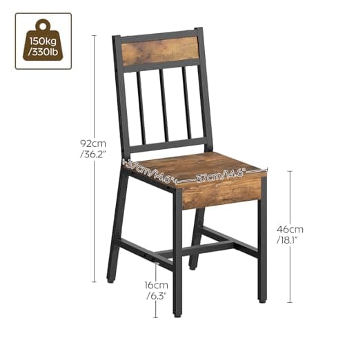 YATINEY Dining Chairs Set of 4, Industrial Kitchen Chairs with Metal Frame, Slanted Back, Wooden Dining Chair Set, for Kitchen, Living Room, Rustic Brown and Black CY03L4BR