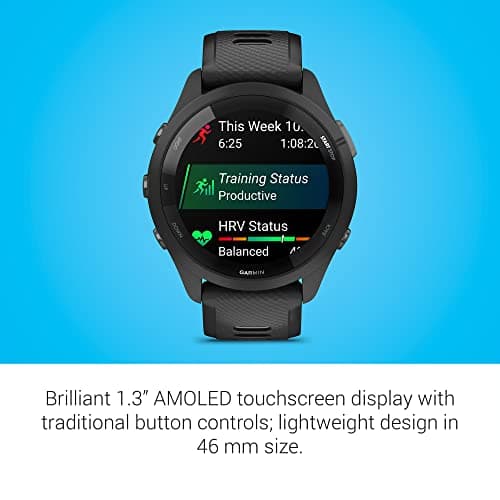 Garmin Forerunner 265 Running Smartwatch, Colorful AMOLED Display, Training Metrics and Recovery Insights, Black and Powder Gray