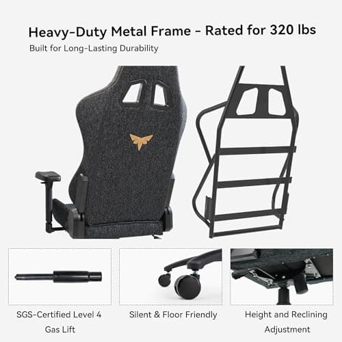 Gaming Chair 4D Adjustable Armrests - 170° Reclining & 320lb Capacity, High Back Ergonomic Computer Chair with Lumbar Support, Fabric Office Chair for Adults (Black)