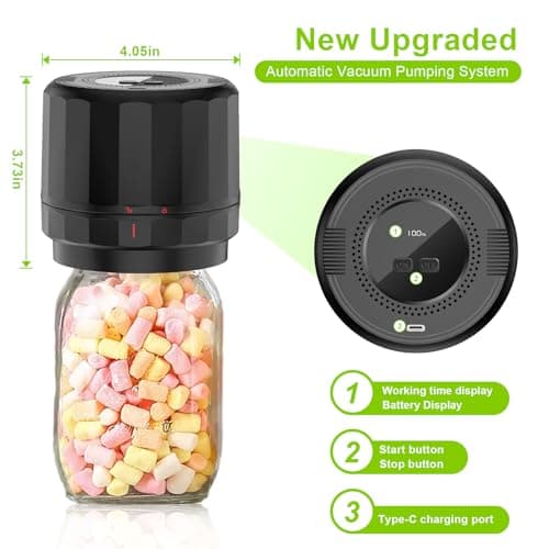 M11 Electric Mason Jar Vacuum Sealer Kit - with Wide and Regular Mouth Mason Lids, Jar Vacuum Sealer for Canning Jars, Vacuum Sealing Machine for Food Storage Black