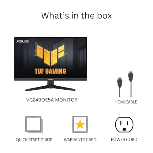 ASUS TUF Gaming 24” (23.8” viewable) 1080P Monitor (VG249QE5A) - FHD, 144Hz Overclock to 146Hz, IPS, Extreme Low Motion Blur Sync, 1ms, Speakers, Variable Overdrive, DisplayWidget Center, 3yr Warranty