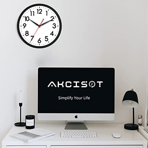 AKCISOT 12 Inch Wall Clock Silent Non-Ticking Modern Wall Clocks Battery Operated - Analog Classic Clock for Office, Home, Bathroom, Kitchen, Bedroom, School, Living Room(Black)