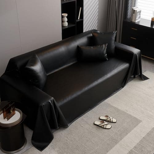 vctops Waterproof Faux PU Leather Sofa Covers for Sectional Sofa Vintage Couch Cover for Dogs Loveseat Covers Futon Cover L Shaped Cover Wipeable Couch Protector (Black,71"x51")