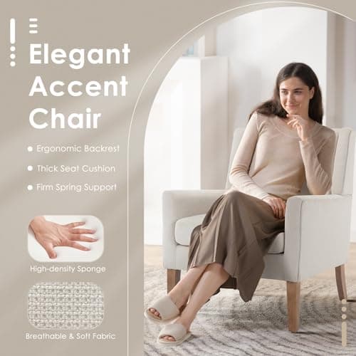 COLAMY Modern Wingback Living Room Chair, Upholstered Fabric Accent Armchair, Single Sofa Chair with Lounge Seat and Wood Legs for Office/Bedroom/Reading Spaces, Beige