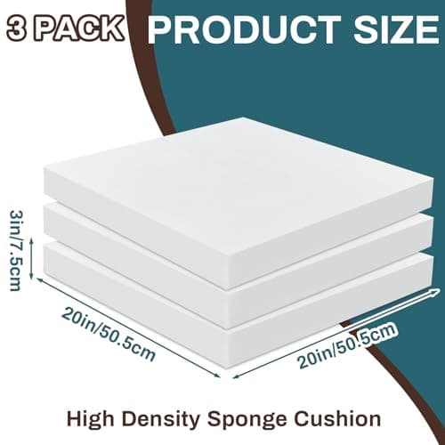 Frienda 3 Pack 3 x 20 x 20 Inch Upholstery High Density Foam Cushion Replacement Square Cut to Size Foam Couch for Chair Couches Padding Shipping Packing DIY Cosplay Projects