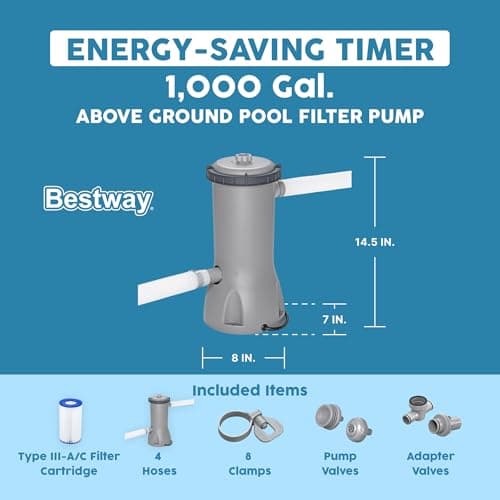 Bestway 1,000 GPH Filter Pump for Above Ground Swimming Pool with Type III-A/C Cartridge