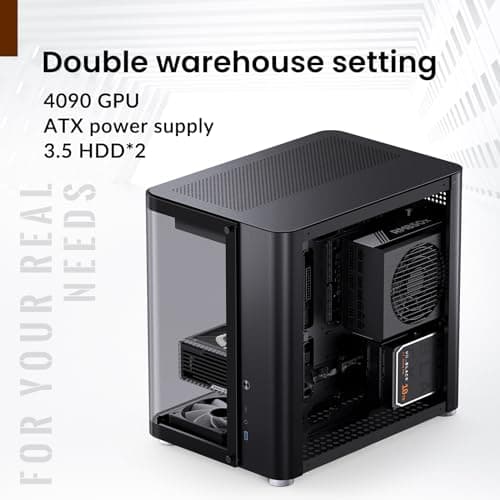 JONSBO TK-2 Black ATX Mid-Tower Pc Case,Hyperboloid Glass Design, Separated Cabinet Structure, Al Alloy Shell Desktop Computer Case, Support BTF Motherboard/ATX Power supply/360 AIO, Black