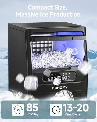 EUHOMY Commercial Ice Maker Machine,85lbs/24H,36 Ice Cubes in 8-12 Mins,Under Counter Ice Maker with Water Filter,12lbs Storage Capacity,Freestanding Ice Machine for Home/Bar/Cafe/Restaurant