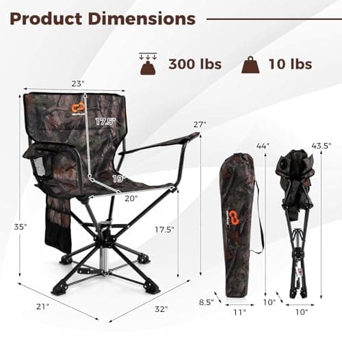 Goplus 360° Swivel Hunting Chair, Folding Hunting Blind Chair for Adults with Cup Holder & Carrying Bag, Lightweight Portable Camping Chairs for Lawn Fishing Picnic Beach Outdoor