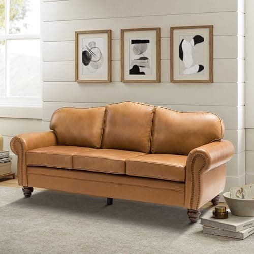 The support you need Classic 3-Seater Sofa with Premium Leather Upholstery, Stylish & Comfortable Sofa for Living Room or Office, Easy to Maintain & Long-Lasting Camel