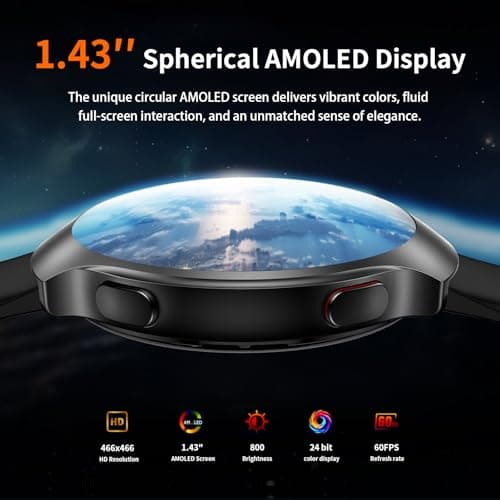 GPS Smart Watch for Men With AI (Answer/Make Call), 1.43" Micro-Spherical AMOLED Smartwatch for Android and iPhone, 150+ Sport Mode Fitness Tracker with HR, SpO2, Sleep Monitor, 5ATM Waterproof