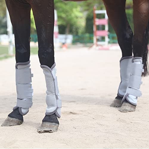 Gallopoff Fly Boots for Horses Set of 4, Breathable Comfy Mesh Horse Leggings Reduce Stomping, Hoof Stress, and Leg Fatigue Grey Full