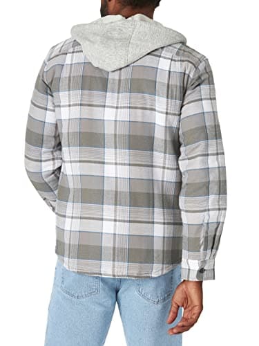 Wrangler Authentics Men's Long Sleeve Quilted Lined Flannel Shirt Jacket with Hood