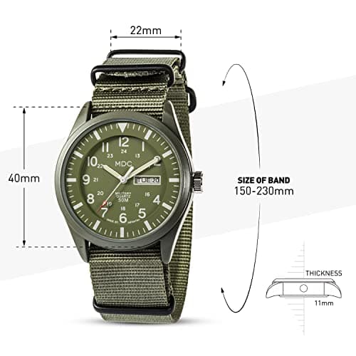 Infantry Mens Military Watch, Vietnam Style Field Watches for Men, Tactical 12/24H Military Time Analog Watch, Waterproof Day Date Quartz Wristwatch w/Green Nylon Band, Work Watch for Man