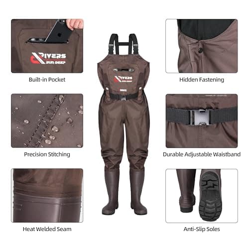 Upgraded 210D Nylon Chest Waders with Boots - Waterproof PVC Fishing & Hunting Waders for Men, Breathable Wading Gear