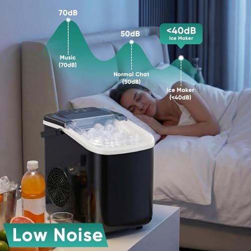 Sweetcrispy Countertop Ice Maker with Scoop, Basket and Handle, Portable Ice Machine 9 Ice Cubes Ready in 6 Mins, 26.5lbs in 24Hrs, 2 Sizes for Home Kitchen Office Bar Party