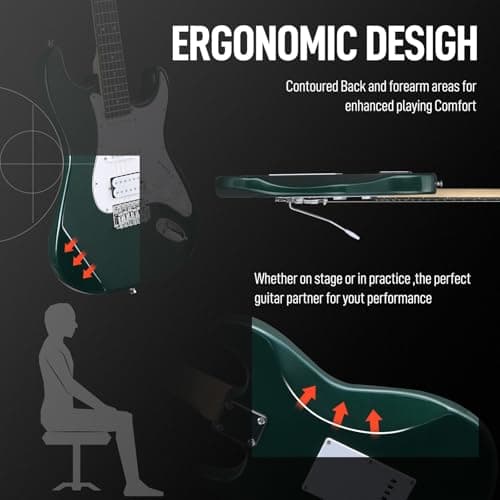 Ktaxon 39 Inch Electric Guitar Kit for Beginner, HSS Pickups 6 String Solid-Body Full Size Adults Electric Guitars W/Amplifier, Bag, Strap, Cable, Accessories - Green
