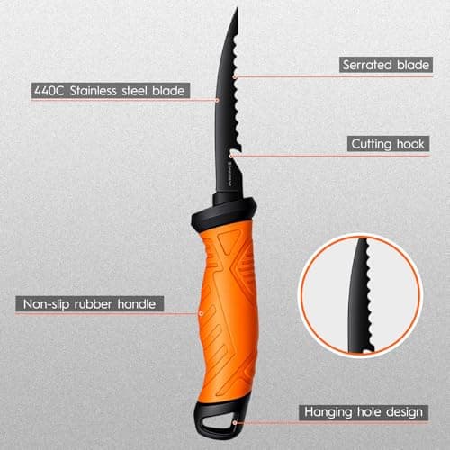 BasicGear Fishing Fillet Knife Set of 4 – 5”, 7”, 8”, 9” 440C Stainless Steel Knives with Non-Stick Blades, Sheaths, Sharpener, and Carry Bag – Deboning and Filleting Tools for All Fish Types