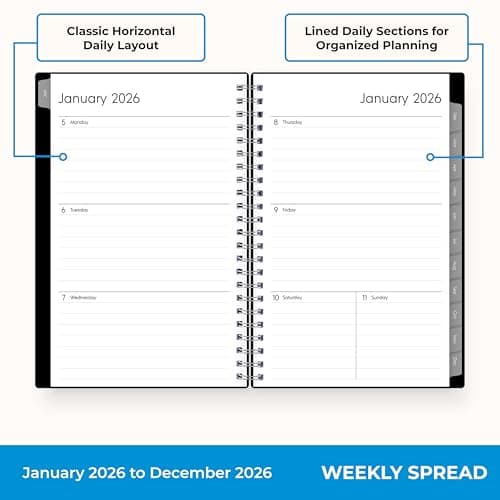 Blue Sky 2026 Weekly and Monthly Planner Calendar, Includes January 2026 - December 2026, 5" x 8", Flexible Cover, Wirebound, Laminated Tabs, Enterprise