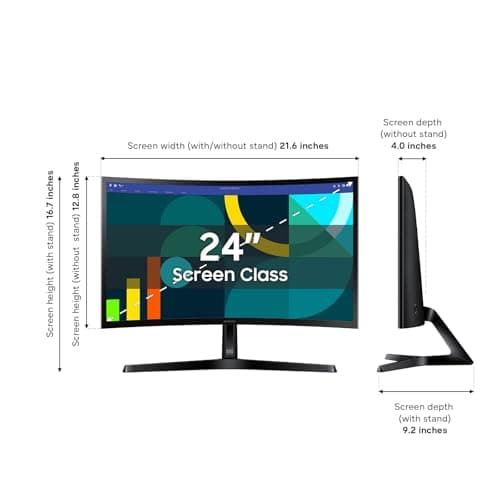 Samsung 24" Essential S3 (S36GD) Series FHD 1800R Curved Computer Monitor, 100Hz, Game Mode, Advanced Eye Comfort, HDMI and D-sub Ports, LS24D366GANXZA