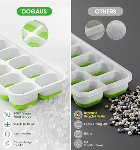 DOQAUS Ice Cube Tray with Lids - 4 Pack Stackable Silicone Ice Trays for Freezer, BPA & LFGB Safe, Easy Release for Kitchen, RV, Cocktail, Coffee, Soup & Food