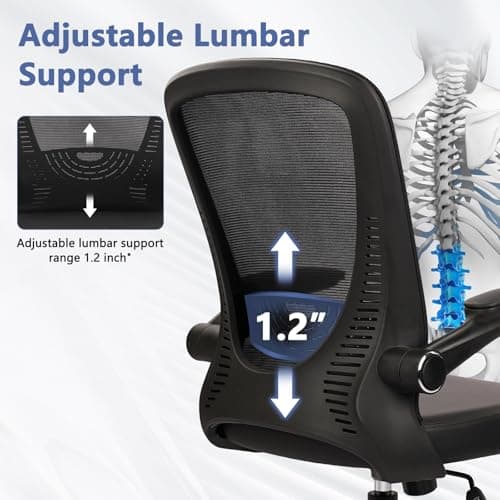 CLATINA Desk Chairs with PU Leather Seat, Flip Up Arms Ergonomic Mesh Back Office Chair with Lumbar Support, Adjustable Height Swivel Rolling Computer Chairs for Home Conference Meeting, Black, 8 Pack