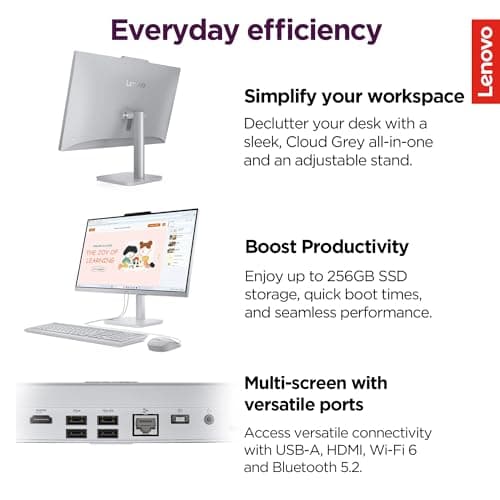 Lenovo IdeaCentre Everyday Tasks 24" Full HD All-in-One Desktop Computer • Lifetime Office 365 for The Web • Intel 4-Cores • 512GB External and 256GB SSD • 8GB RAM • Keyboard and Mouse • Windows 11