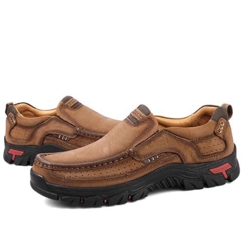 Venshine Mens Walking Shoes Leather Lightweight Breathable Casual Slip On Loafers