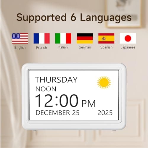 Raynic Date Clock, Digital Clock with 12 Themes, 20 Alarms, 20 Reminders, Semi-Automatic Dimming, 12/24 Hours, Auto DST for Desktop, Office, Students