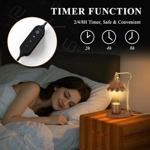 Flameless Electric Wax Warmer for Jar Candles, Includes 2 Bulbs, Brown, Home Decor Gift for Men & Women, Housewarming Flower Candle Warmer Lamp with Timer & 4-Level Dimmer, Adjustable Height B0F47HJQKV