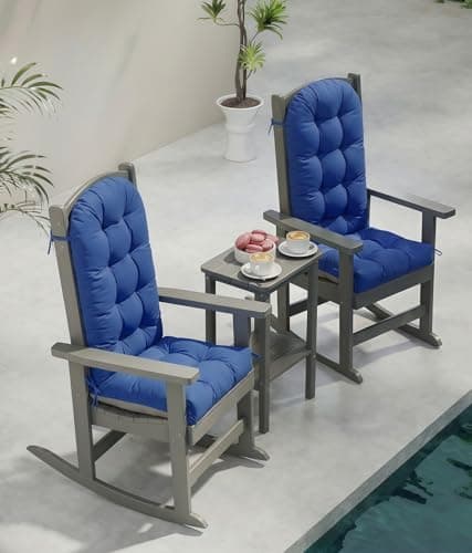 FOOWIN Adirondack Chair Cushion Set of 4, Thickened Rocking Chair Cushion,48.5×20.8×5.7 Inches,High Back Patio Cushions with Ties, Waterproof & UV-Protected, for Indoor and Outdoor, Navy Blue