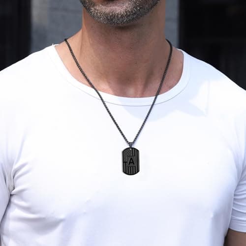 Initial A-Z Letter Necklace for Men Kids Teen Stainless Steel American Flag Dog Tag Pendent Birthday Gifts Gifts for Boys - Initial Necklace for Men Boys Kids Teen Jewelry Gifts B0CW98XXJP