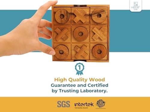 BSIRI Wooden Tic Tac Toe Game - Brain Teaser Puzzles for Adults and Unique Gifts for Kids, Coffee Table Decor Living Room Decor Modern Wood Decor, Classic Board Games for Family (5.5 Inch)