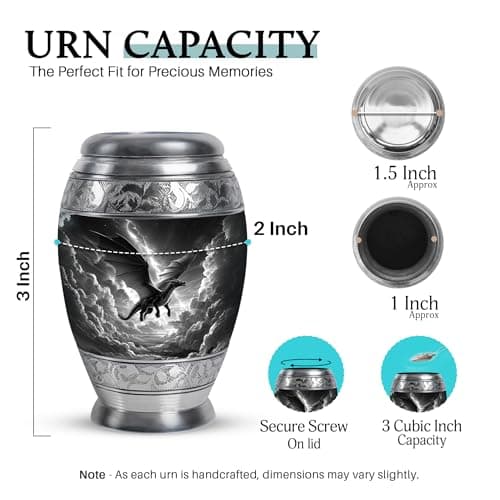 Keepsake urn, for now, for a close relative to hold, one for each sibling to keep, a small share for each relative Dragon Urn for Adult Human Ashes, Valiant Legendary Cremation, 3 Inch Small B0FBJN19DC