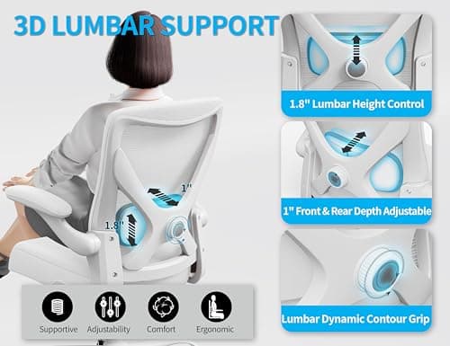 White Office Chair for Big and Tall People - 400lbs Wide Seat Computer Desk Chair Gaming Ergonomic High Back Cushion Lumbar Support with Comfy Mesh Swivel Rolling Home Task Chair