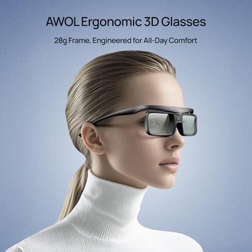 AWOL VISION DLP Link 3D Glasses, Rechargeable Active Shutter Eyewear Compatible with AWOL VISION LTV-3000 Pro and LTV-3500 Pro, Vanish TV & Other DLP-Link 3D projectors (2 Packs)