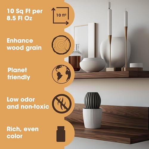 Furniture Clinic Wood Stain | Dark Oak | Water Based | Fast Drying, Low Odor, & Non-Toxic | for Indoor & Outdoor Furniture and More | Multiple Finishes | (8.5oz / 250ml)