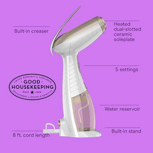 Conair Handheld Garment Steamer for Clothes, Turbo ExtremeSteam 1875W Fabric Steamer, Portable Handheld Design, Strong Penetrating Steam, White/Champagne