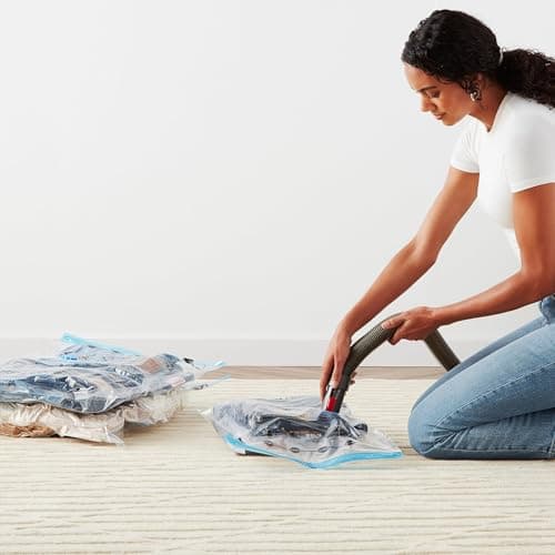 Amazon Basics Vacuum Compression Space Saving Storage Bags with Hand Pump for Travel, Multiple Sizes for Clothes and Blankets, Clear, 20 Pack (5 Small, 5 Medium, 5 Large & 5 Jumbo)